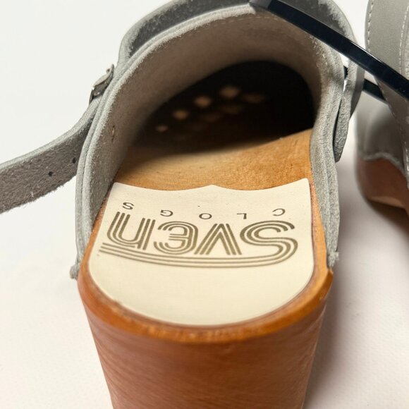 SVEN Original Grey Leaf Punch Leather Clogs – 7.5/8 Womens NARROW Fit - Picture 6 of 10